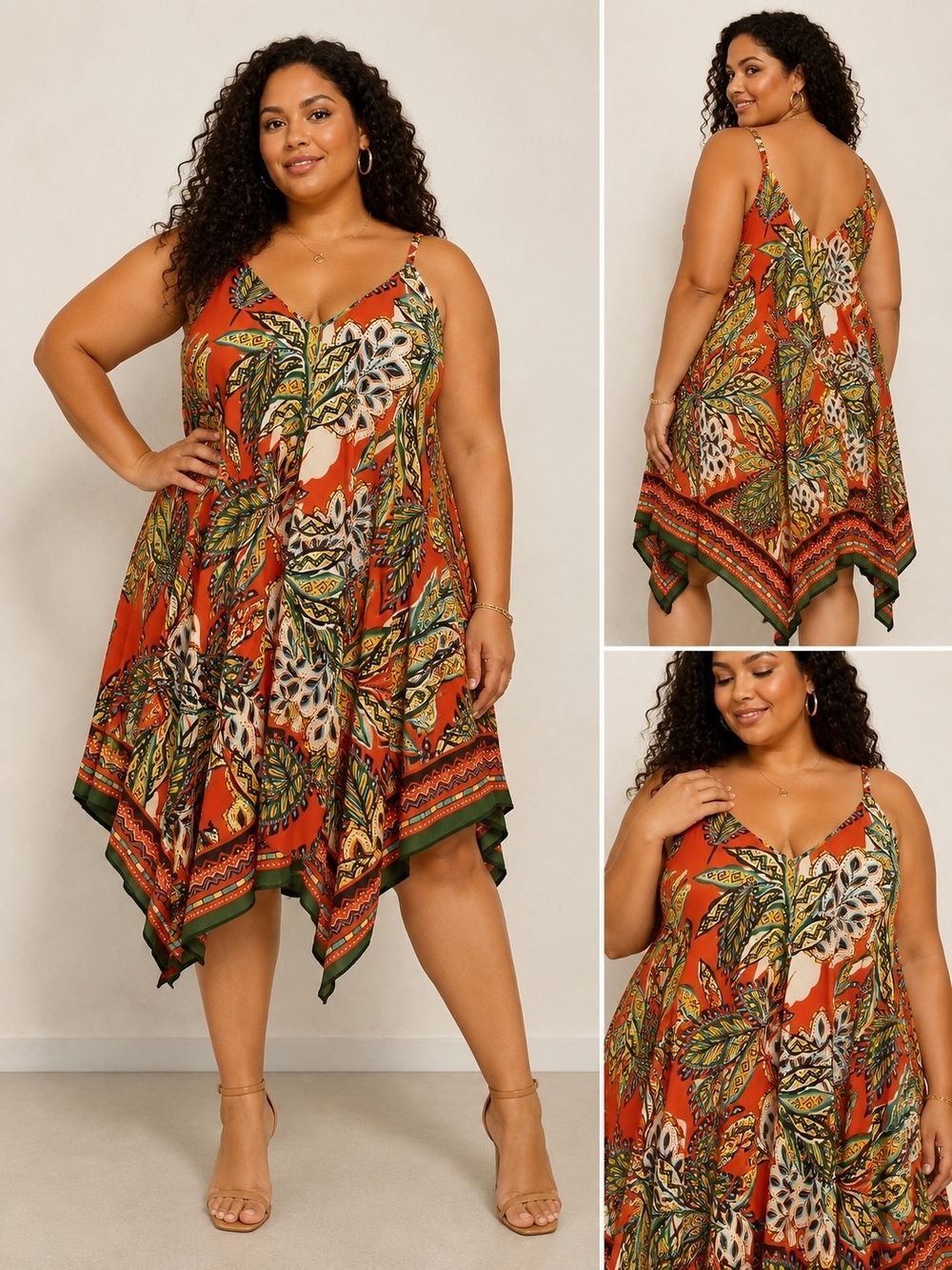 NWT Mlle Gabrielle Tropical Handkerchief Hem Dress Size 1X Boho Tropical